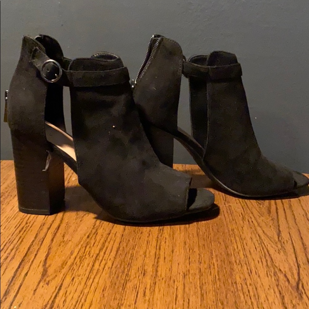 Sz 6.5 Black Open Toe Mule Pump Heels Ankle Bootie